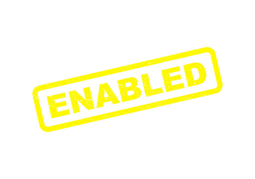 Bright yellow enabled rubber stamp text sign with a distressed grunge texture isolated on transparent background
