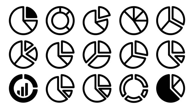 Set of various pie chart icons for business data analysis and financial report presentation