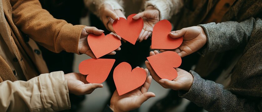 Hands holding love symbols in a heart shape circle.