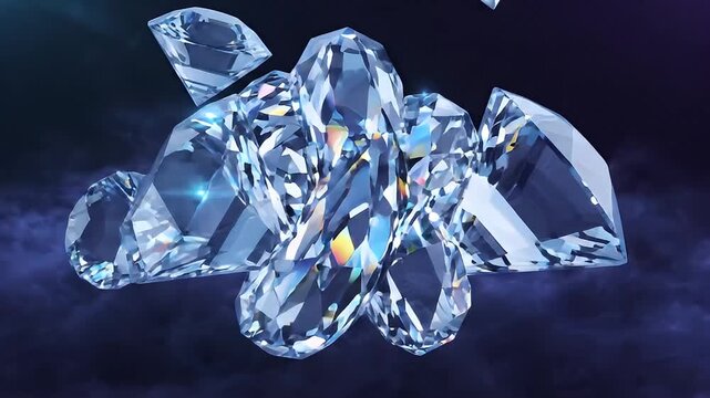 A cluster of large clear diamonds with brilliant light reflections