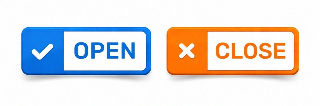 Open and close toggle buttons with check and cross icons in flat design