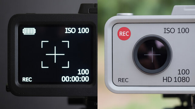 Close-up view of digital camera screen displaying iso settings and exposure meter in manual mode with settings interface camera controls photography