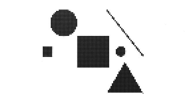 Minimalist geometric shapes collection, black abstract vector elements on white background, simple flat circle square and triangle icons
