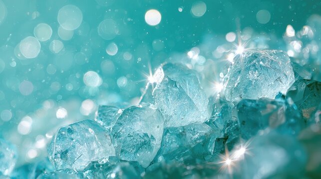 Glistening ice crystals sparkle with ethereal, soft blue light