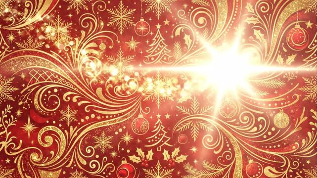 Christmas background with gold ornaments and snowflake patterns on red holiday ornament pattern winter decoration