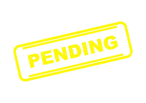 Bright yellow rubber stamp with the word pending inside a rectangular frame isolated on transparent background