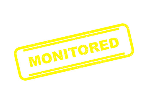 Yellow rubber stamp with the word monitored in a retro grunge style font isolated on transparent background
