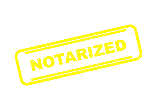 Yellow rubber stamp with the word notarized in a rectangle frame design isolated on transparent background