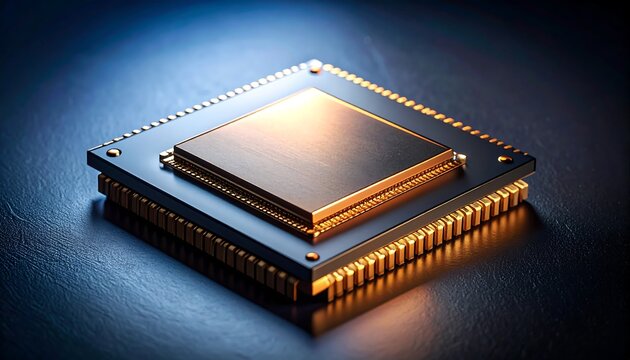 High Tech Computer CPU Microchip Processor with Gold Contacts