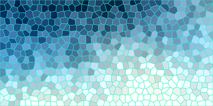 Abstract geometric mosaic background with blue and white color transition.
