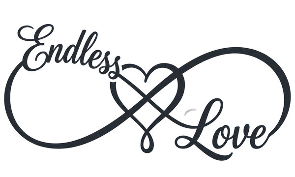 Endless Love infinity heart script typography on black.