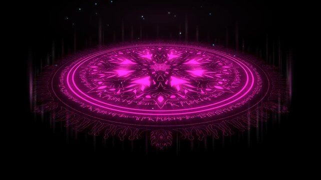Magenta Magic Circle Summoning Ritual With Runic Seal Igniting From Eight Points And Merging Arcs Into A Center Flash 4K Luma Key Overlay