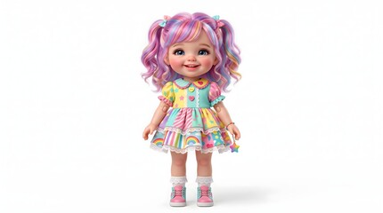 Fototapeta premium Cute Fashion Doll with Colorful Outfit Isolated on White Background
