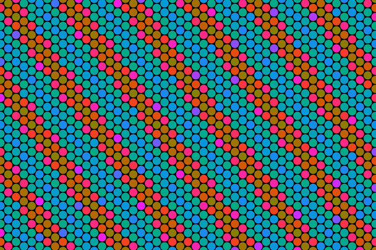 repeating pattern of colorful circular subpixels