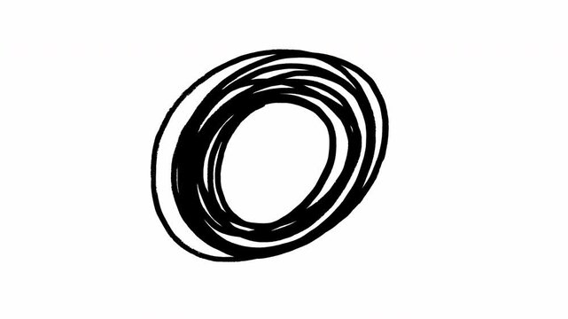 Hand drawn minimalist black ink scribble circle on white background abstract animation Seamless Loop 4K