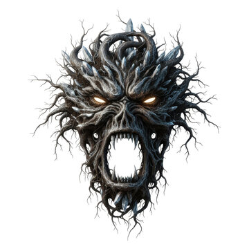 Dark Fantasy Tree Spirit Monster with Glowing Eyes