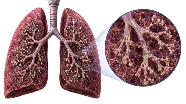 Tree in Bud Pattern Bronchioles Medical Illustration of Pulmonary Tuberculosis