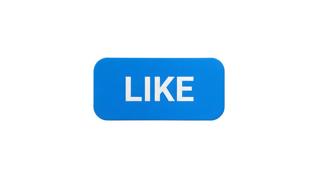 Bright blue rectangular button with rounded corners featuring the word LIKE in bold white capital letters centered on the surface featuring social media, interface, thumb up, positive and feedback