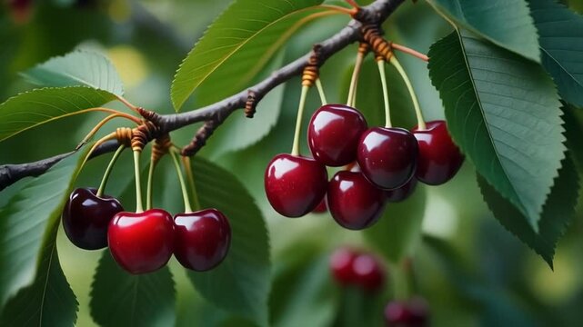 bees pollinating red berries on green leaves in nature