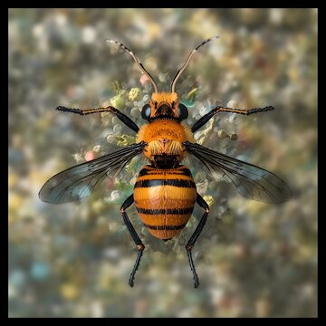 Macro Photography of Orange and Black Striped Hornet on Blurred Bokeh Background