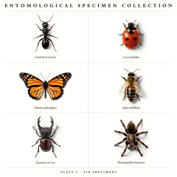 Scientific Entomological Specimen Poster Plate 1 Six Specimens Isolated on White
