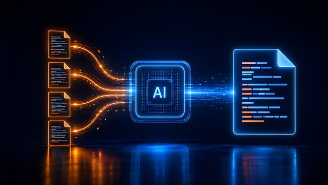 Artificial intelligence microchip processing multiple digital documents into a single file representing automated data extraction and smart text generation