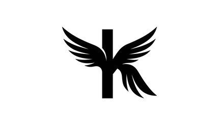 Fototapeta premium Black stylized letter k with angel wings design vector icon