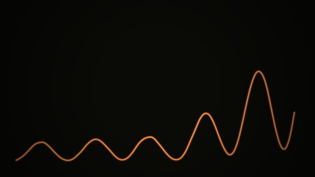 Abstract glowing orange line graph bar motion showing financial market growth trends isolated on a dark black background for digital business presentation