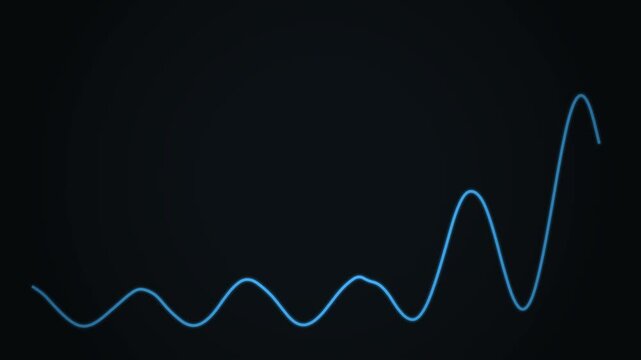 Abstract digital background featuring a glowing blue line graph bar motion effect representing financial growth and data analysis trends on black