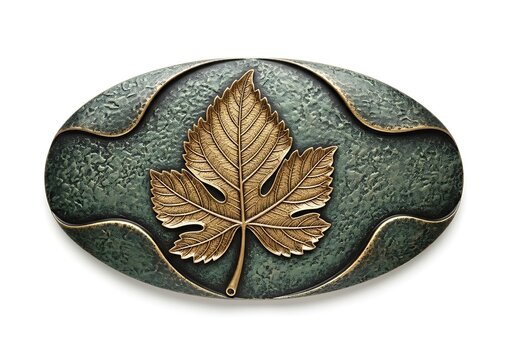 Dried leaf imprint on a dark smooth stone