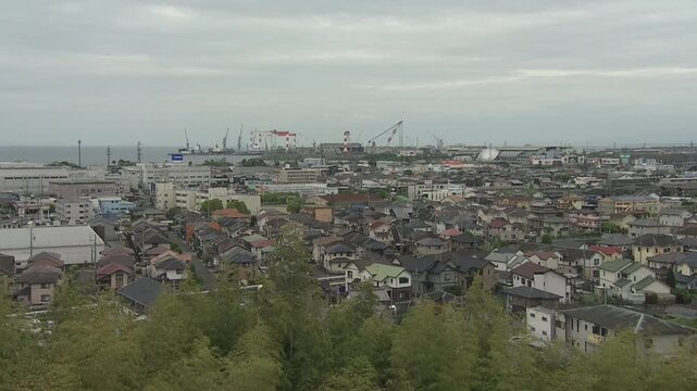 A static, high-angle shot of Tsu City, Mie Prefecture.
