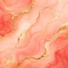 Fototapeta premium Luxury Light Coral Marble Background with Elegant Gold Veins and Abstract Flowing Waves