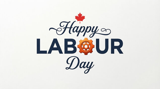 Industrial Labour Day Canada Typography with Gear and Maple Leaf

