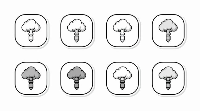 Nuclear Bomb Icons Set, Mushroom Cloud Symbols, Atomic Explosions
