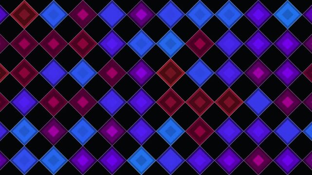 Stepped diamond tiles seamless loop, rhombus grid with travelling light wave background