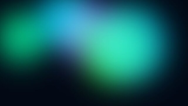 Abstract glowing neon light gradients blending across a dark digital background creating smooth transition motion footage that exhibits vibrant shades of emerald green combined with deep sapphire blue
