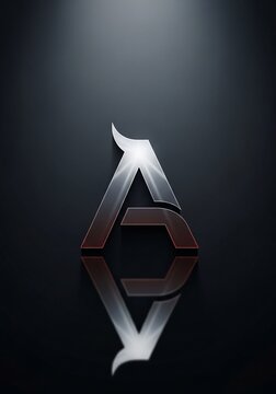 Gleaming metallic symbol bathed in dramatic light, sharp reflections evoke a sense of mystery and power.