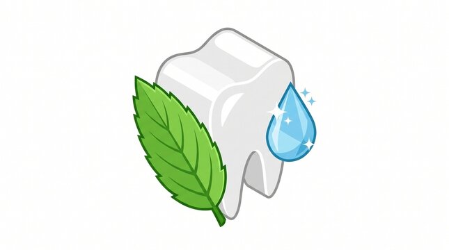Tooth icon with mint leaf and water drop. Dental care symbol for oral hygiene design.