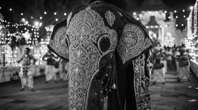 Traditional Ceremonial Elephant in Sri Lankan Festival Procession