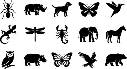 Collection of various wild and domestic animal silhouettes. © Dhea