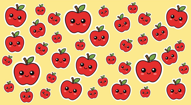 Background pattern cute kawaii apple fruit vector illustration wallpaper