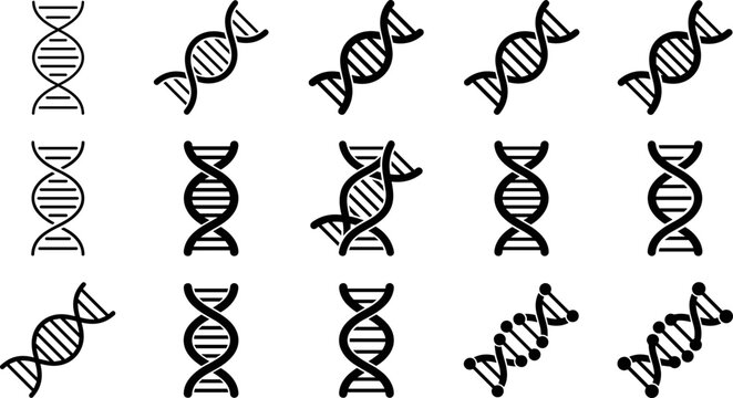 Collection of Black and White DNA Helix Icons.