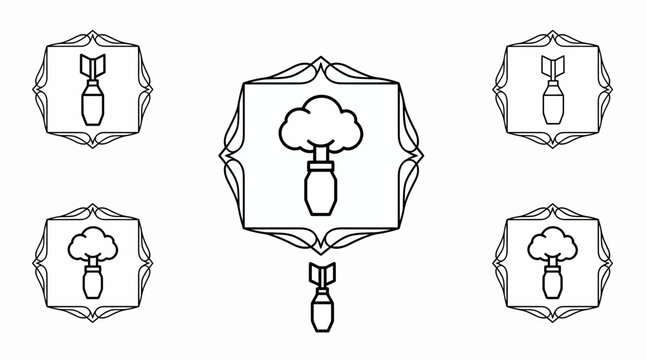 Explosive Bomb Icon with Smoke, Decorative Frame, Vector Art
