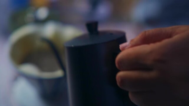 Pour Over Coffee Brewing with Water Flowing from Kettle into Dripper, Close Up, 4K Video Footage