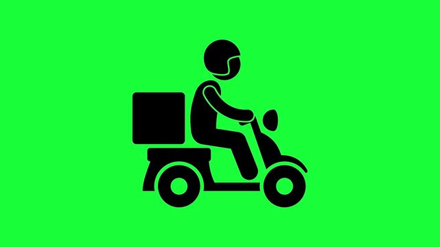 Black icon of a delivery person riding a motor scooter