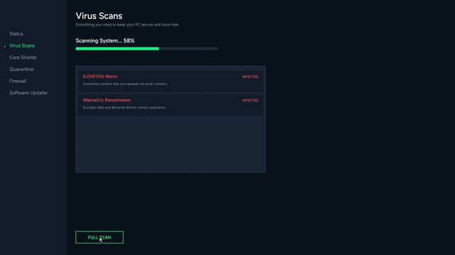 Digital Security Interface Displaying Progress of an Automated System Cleanup Scan for Detecting Potential Malicious Software Threats