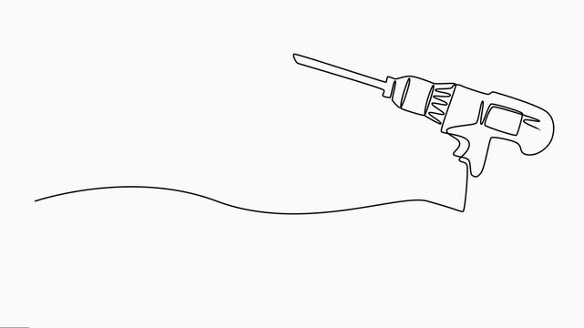self drawing of one continuous line draw drill machine, Handyman tools concept. Continuous line self-draw animated illustration. Full-length motion video vector on white background.
