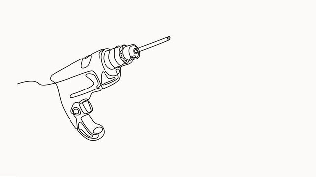 self drawing of one continuous line draw drill machine, Handyman tools concept. Continuous line self-draw animated illustration. Full-length motion video vector on white background.
