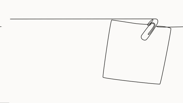 Animation of a one-line drawing of papers with paper clip. Continuous line self-drawing, full-length one-line animation. Animated vector illustration on white background.