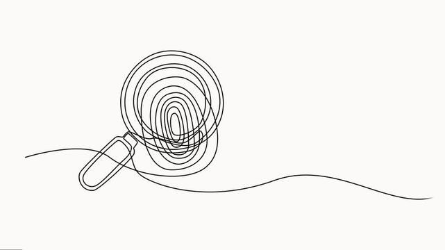 continuous one line drawing, Vector illustration of a magnifying glass with fingerprint video. Magnifying glass examining a unique fingerprint motion graphic video, vector on white background.